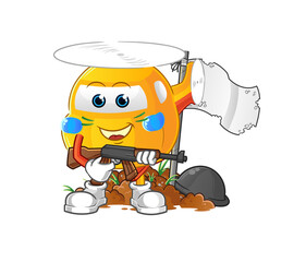 helicopter army character. cartoon mascot vector