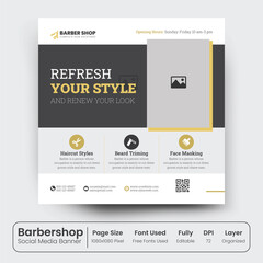 Barbershop social media post banner template design premium