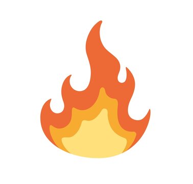 Hot fire icon. Abstract bonfire flame. Bright warm campfire symbol. Burning blaze of hell. Fiery energy and power. Warning sign. Flat vector illustration isolated on white background