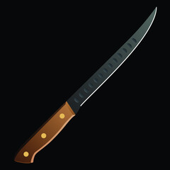 chef knife, butcher meat knife for butcher shop, Meat cutting knives, Cutlery icon set - vector realistic kitchen knives isolated on black, Vector illustration