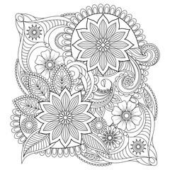 Vector drawing for coloring book. Geometric floral pattern. Contour drawing on a white background