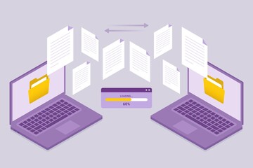 Transfer document files between two laptops design concept vector illustration