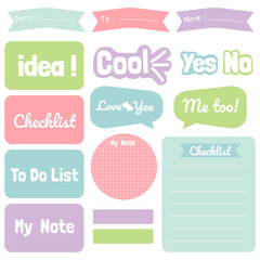 Cute paper notes. Stationary set. Scrapbook notes and cards.Printable planner stickers. To Do List note. Template for your message. Decorative planning element. Vector illustration.