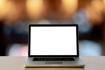 Fototapeta premium Laptop with blank screen,blurred background 