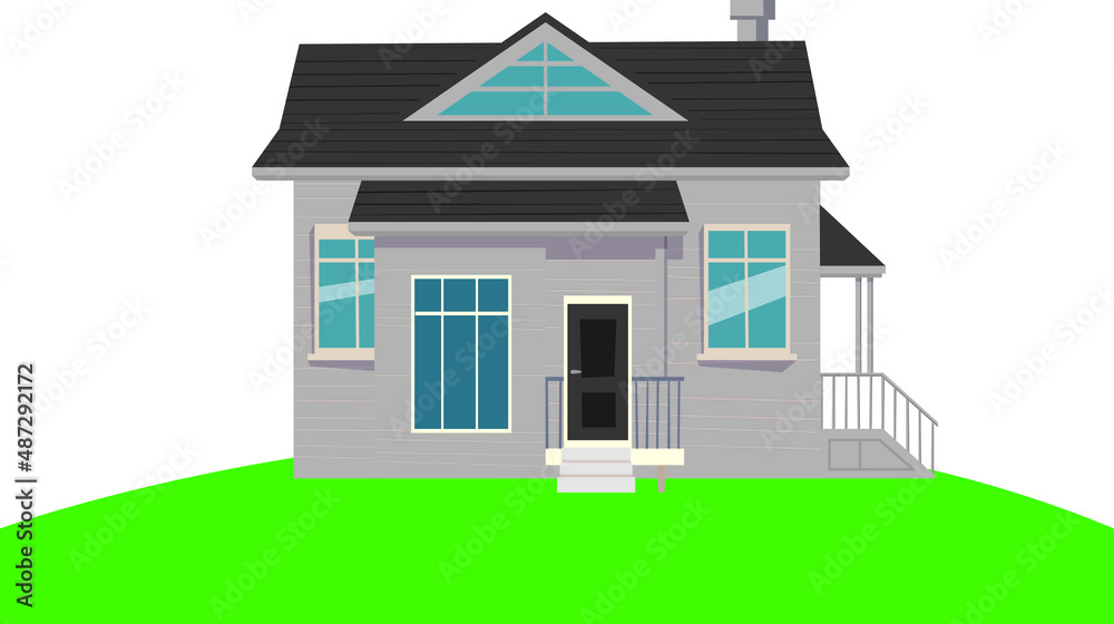 Sticker Vector design of a gray house on a green hill against a white background