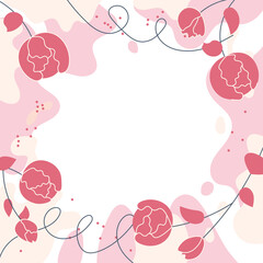 Square art template with peonies flowers frame, floral and geometric elements