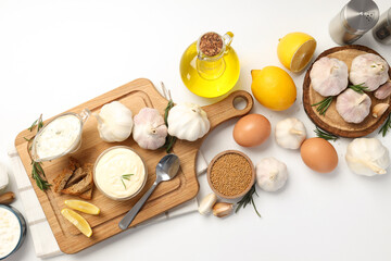 Concept of cooking garlic sauce, top view