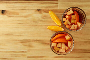 Concept of alcohol drink with Sangria, space for text