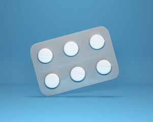 Pills icon in blister pack. 3D rendering. 