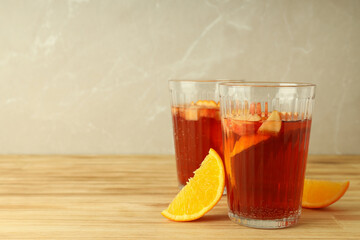Concept of alcohol drink with Sangria, space for text
