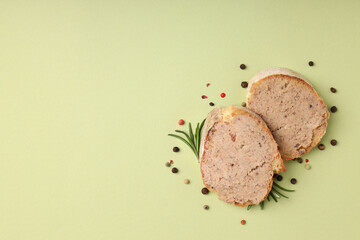 Concept of tasty food with pate sandwiches, space for text