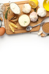 Concept of cooking garlic sauce, space for text