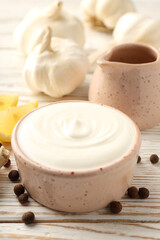 Concept of cooking garlic sauce, close up
