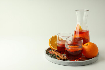 Concept of alcohol drink with Sangria, space for text