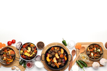 Concept of tasty food with beef with vegetables, space for text