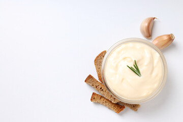 Concept of cooking garlic sauce, space for text