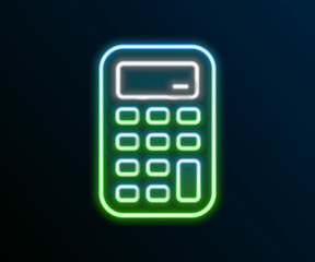 Glowing neon line Calculator icon isolated on black background. Accounting symbol. Business calculations mathematics education and finance. Colorful outline concept. Vector