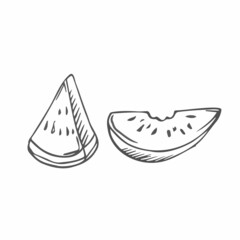 Doodle fresh Watermelon with two type of slice. Isolated on white