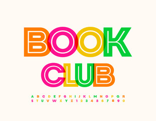 Vector artistic poster Book Club. Watercolor Alphabet Letters and Numbers set. Creative bright Font