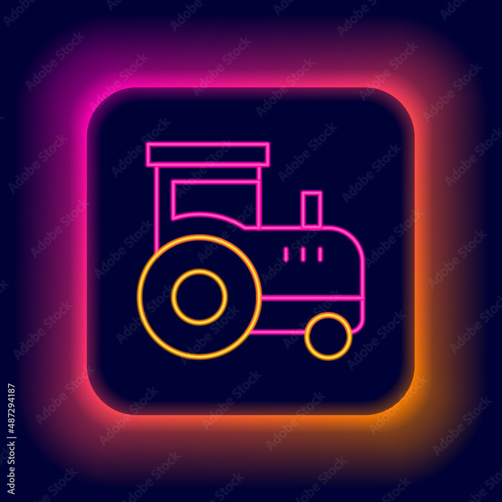 Poster glowing neon line tractor icon isolated on black background. colorful outline concept. vector