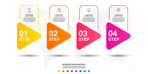 Vector infographics with 4 triangles. Business concept graphic process template with four steps and icons. Graphic timeline for a project on white background