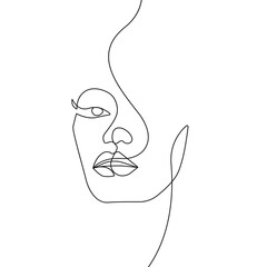 Female Abstract Face Continuous Line Drawing. Minimalist Fashion Concept, Woman Beauty Line Art Drawing. Abstract Vector Illustration of Contemporary Female Portrait.
