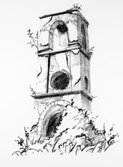 hand drawn illustration of church