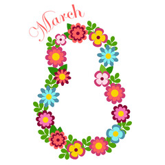 Vector illustration of number 8 from flowers on a white background. Greeting card for March 8.