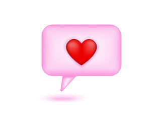 3d Speech bubble with hearts.Like.3D Pink Bubble chat with a hearts.Speech clouds chat bubble icon. vector isolated on white background.Message box communication.3d Love Bubble Talk.