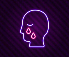 Glowing neon line Man graves funeral sorrow icon isolated on black background. The emotion of grief, sadness, sorrow, death. Colorful outline concept. Vector