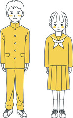 制服を着た中学生の男の子と女の子のイラスト素材