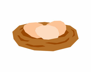 The three eggs in the birds nest are brown. Simple minimalist illustration in a flat style.