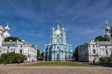 Fototapeta na wymiar View of the Smolny Monastery with the Smolny Cathedral of the Resurrection of Christ in the center. St. Petersburg. Russia