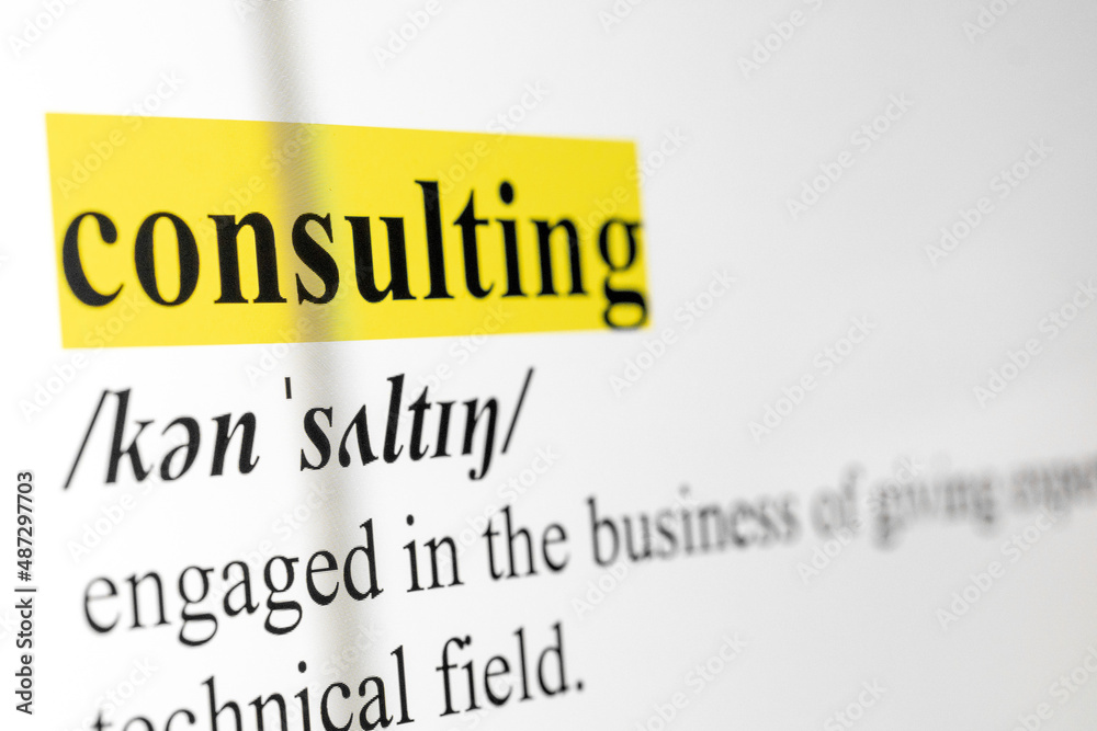 Poster Consulting Text Macro Shot Highlighted in Yellow Color On Computer Screen