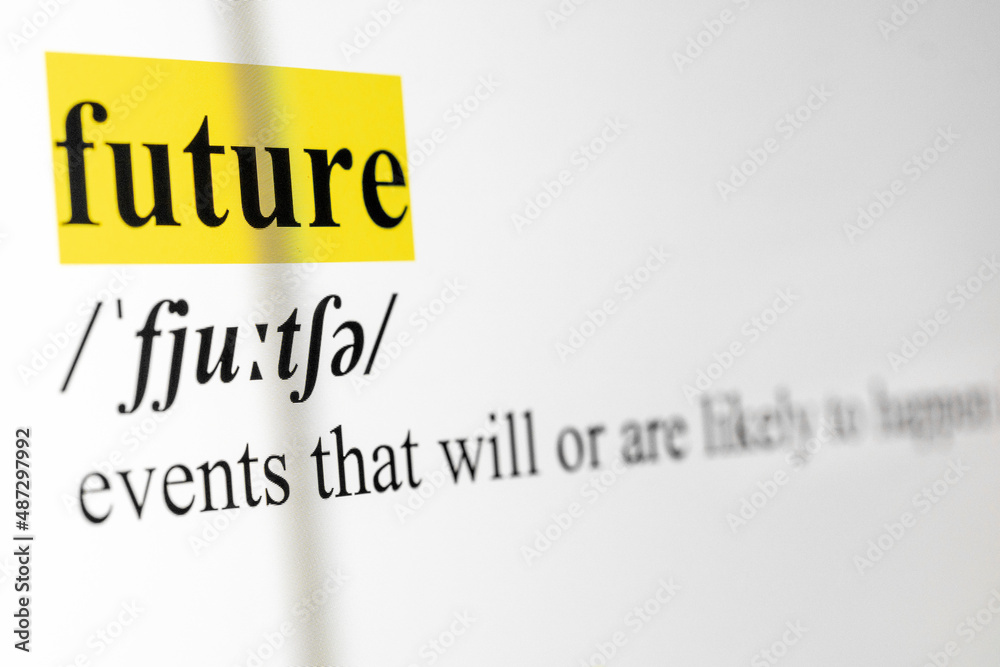 Fototapete future text macro shot highlighted in yellow color on computer screen