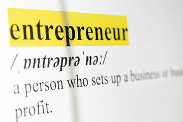 Entrepreneur Text Macro Shot Highlighted in Yellow Color On Computer Screen