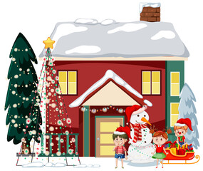 Obraz na płótnie Canvas Snow covered house with Christmas light string