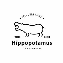 vintage retro hipster hippopotamus logo vector outline monoline art icon