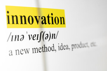 Innovation Text Macro Shot Highlighted in Yellow Color On Computer Screen