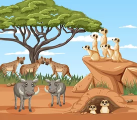 Wild animals in savanna forest scene © blueringmedia