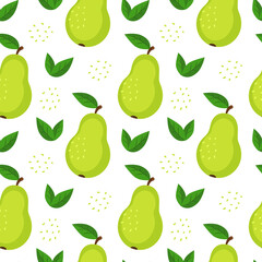 Fototapeta na wymiar Cute pear with leaves. Seamless pattern. Can be used for wallpaper, fill web page background, surface textures