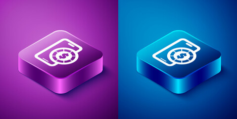 Isometric Online poker table game icon isolated on blue and purple background. Online casino. Square button. Vector