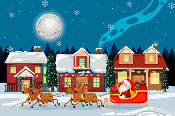 Christmas winter scene with happy children