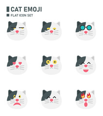 Cat emoji flat icon set.