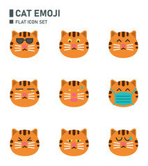 Cat emoji flat icon set.