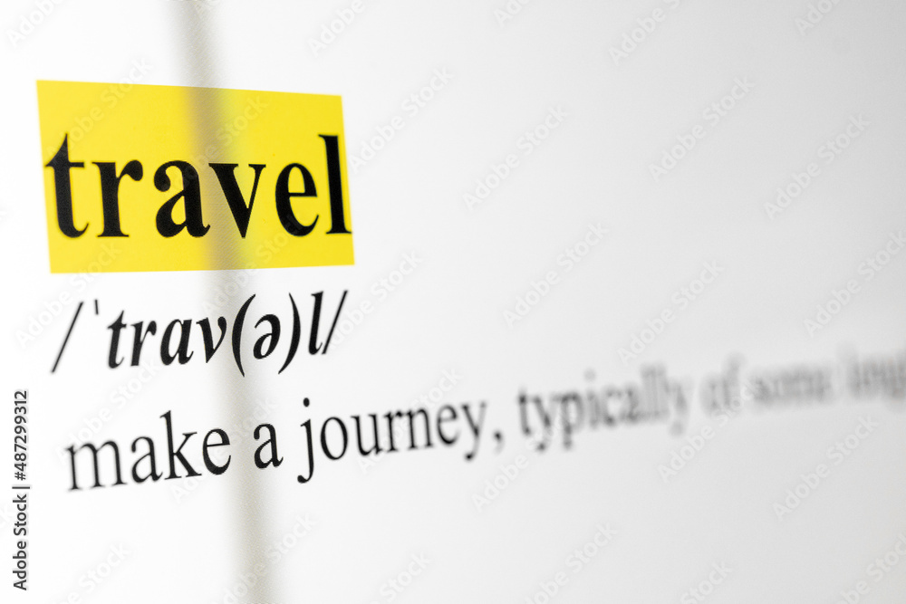 Fototapete travel text macro shot highlighted in yellow color on computer screen
