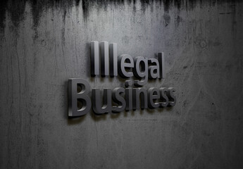 Illegal Business Sign on Mouldy Concrete Wall