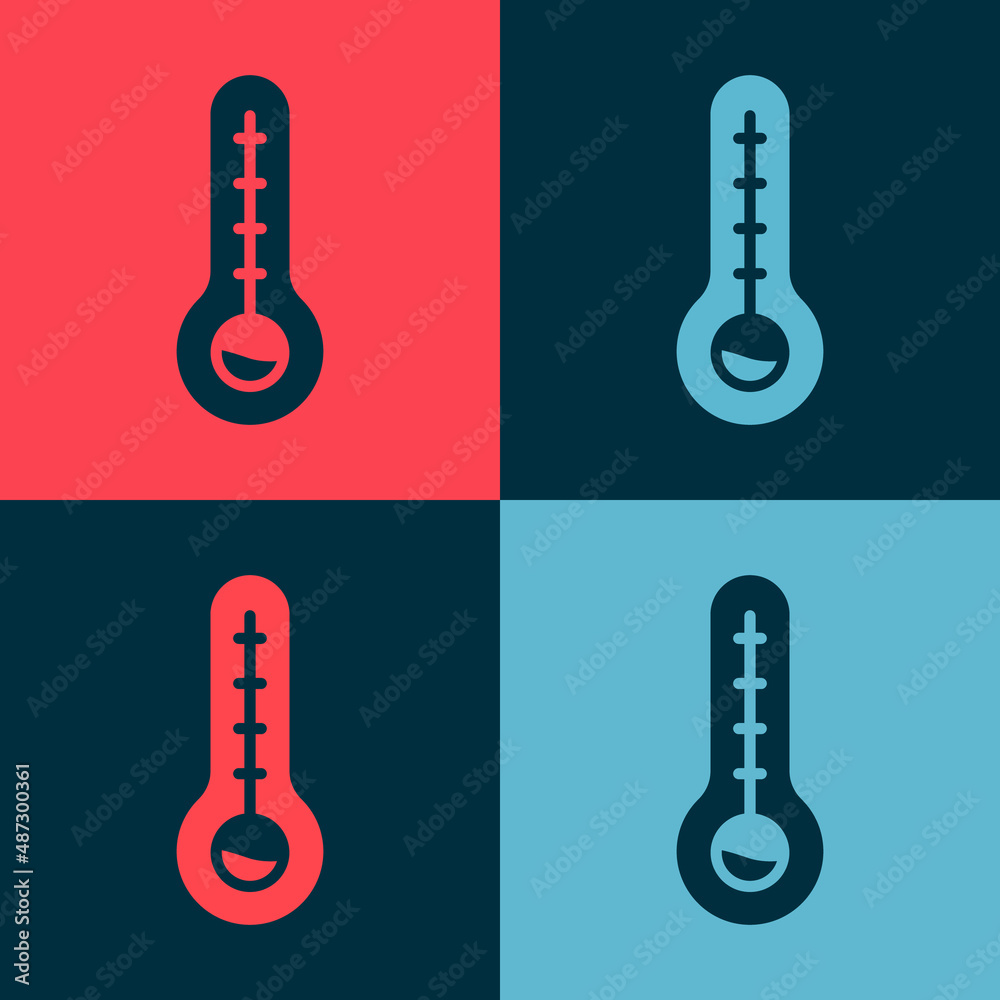 Sticker Pop art Meteorology thermometer measuring heat and cold icon isolated on color background. Thermometer equipment showing hot or cold weather. Vector