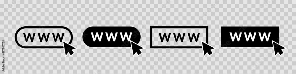 Poster www icon. www web icon. website url. internet site and click with cursor. outline webpage button. se