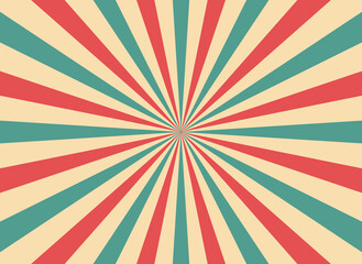 Retro circus stripe background. Vintage circus stripes background. Starburst poster. Carnival wallpaper with sunburst and sunlight. Radial pattern with sunbeam. Vector